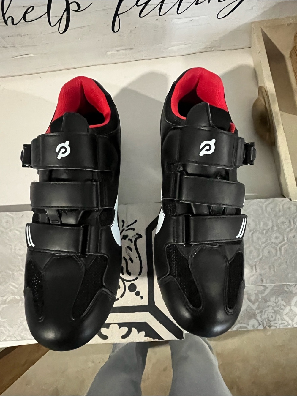 Peloton Black Cycling Shoes with Red Lining